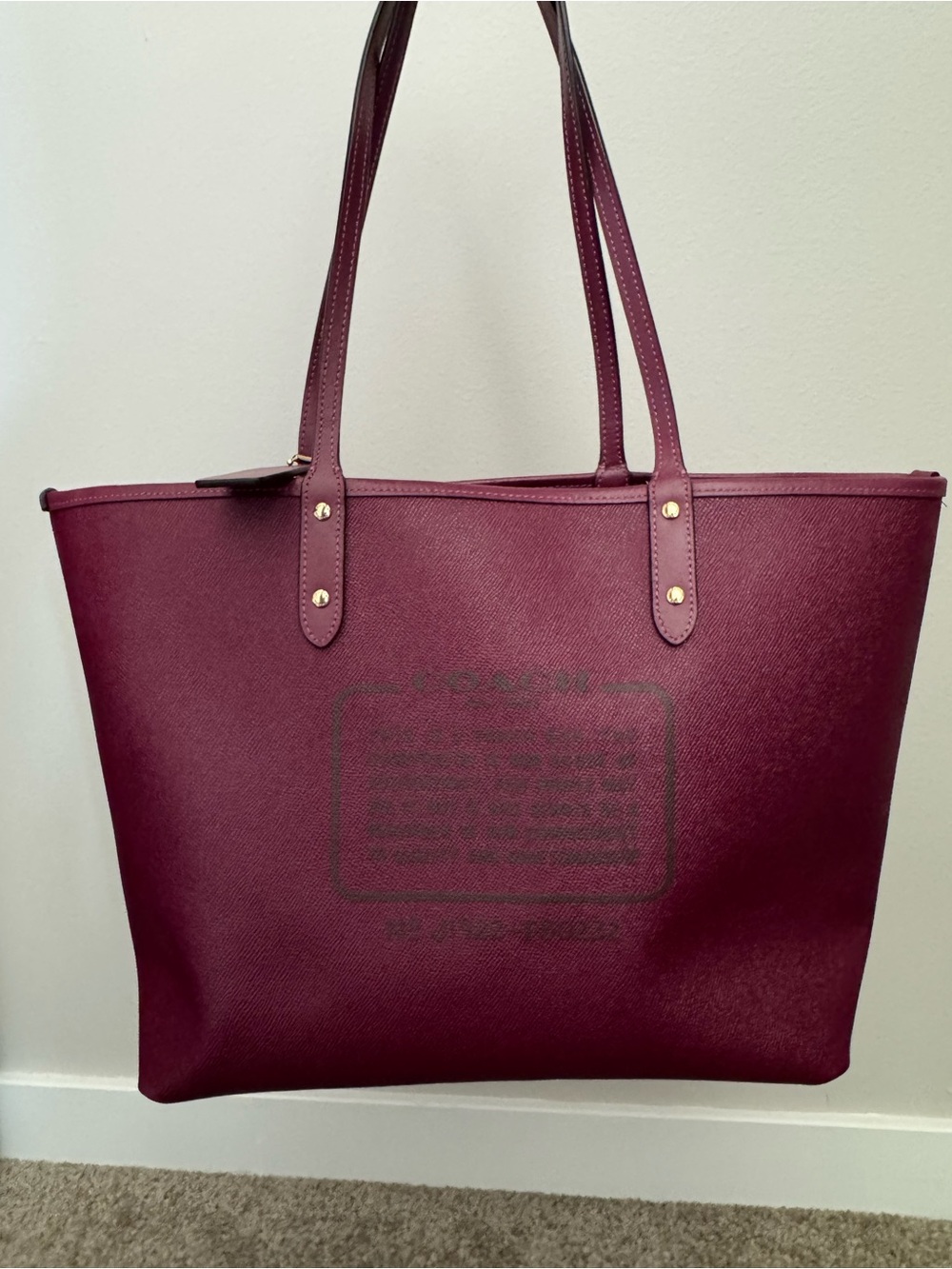 Coach Burgundy Tote with Gold Logo Accent - Reversible! - Picture 3 of 4